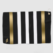 Zwart-witte strepen patroongouden accenten golfhanddoek (Horizontaal)