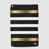 Zwart-witte strepen patroongouden accenten golfhanddoek (Voorkant)