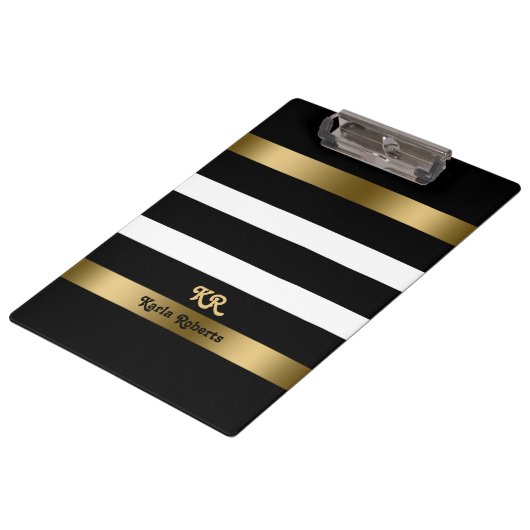 Zwart-witte strepen patroongouden accenten klembord (Gekanteld)