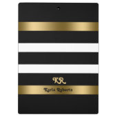 Zwart-witte strepen patroongouden accenten klembord (Achterkant)