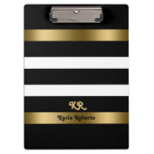 Zwart-witte strepen patroongouden accenten klembord (Voorkant)