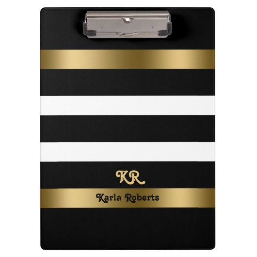 Zwart-witte strepen patroongouden accenten klembord (Voorkant)