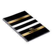 Zwart-witte strepen patroongouden accenten notitieboek (Rechterzijde)