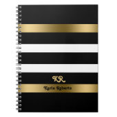 Zwart-witte strepen patroongouden accenten notitieboek (Voorkant)
