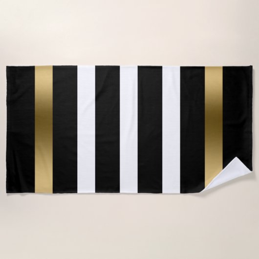 Zwart-witte strepen patroongouden accenten strandlaken (Voorkant)