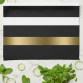 Zwart-witte strepen patroongouden accenten theedoek (Gevouwen)