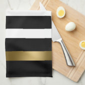 Zwart-witte strepen patroongouden accenten theedoek (Quarter Fold)