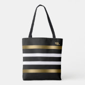 Zwart-witte strepen patroongouden accenten tote bag (Achterkant)