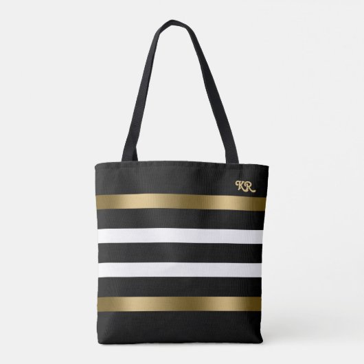Zwart-witte strepen patroongouden accenten tote bag (Achterkant)