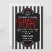 Zwart Witte Strepen Rode Gotische Halloween Feestj Kaart (Voorkant)