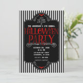 Zwart Witte Strepen Rode Gotische Halloween Feestj Kaart (Staand voorkant)