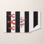 Zwart witte strepen rode kreeften monogram bad handdoek (Handdoek)