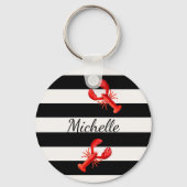 Zwart-witte strepen rode kreeftenmonogram sleutelhanger (Achterkant)