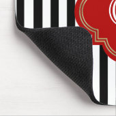 Zwart Witte Strepen, Rode Label Monogram Muismat (Hoek)