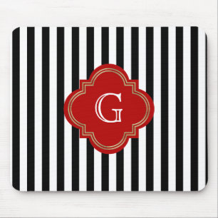 Zwart Witte Strepen, Rode Label Monogram Muismat