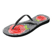 Zwart Witte Strepen Rode Rozen Teenslippers (Schuin)