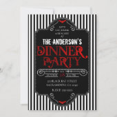 Zwart Witte Strepen Rood Gotisch Diner Feest Kaart (Voorkant)