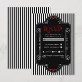 Zwart Witte Strepen Rood Gotische Bat Wedding RSVP (Voorkant / Achterkant)