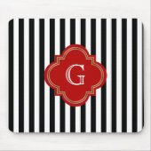 Zwart-witte strepen, rood-label monogram muismat (Voorkant)