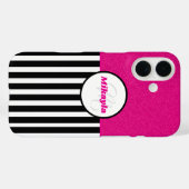 Zwart-witte strepen Roze glitter textuur Case-Mate iPhone Case (Achterkant (horizontaal))