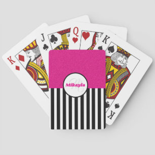 Zwart-witte strepen Roze glitter textuur Pokerkaarten