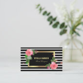 Zwart-witte strepen Roze lampje Visitekaartje (Staand voorkant)