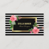 Zwart-witte strepen Roze lampje Visitekaartje (Voorkant)