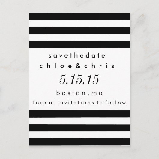 Zwart-witte strepen Save the Date Briefkaart (Voorkant)