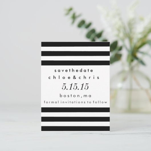 Zwart-witte strepen Save the Date Briefkaart (Staand voorkant)