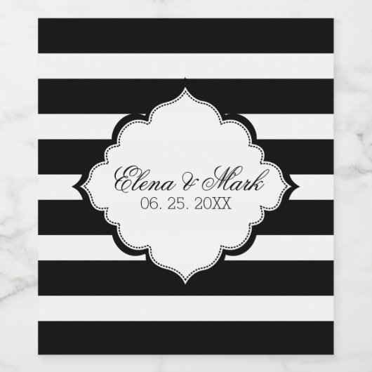 Zwart-witte strepen- Save the Date Wijn Etiket (Enkel label)