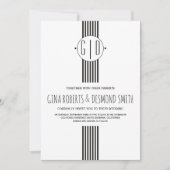 Zwart witte strepen, uitnodiging voor monogram bru (Voorkant)