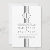 Zwart witte strepen, uitnodiging voor monogram bru (Voorkant)