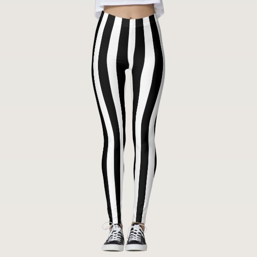 Zwart-witte strepen Verticaal halloween kostuum Leggings (Voorkant)