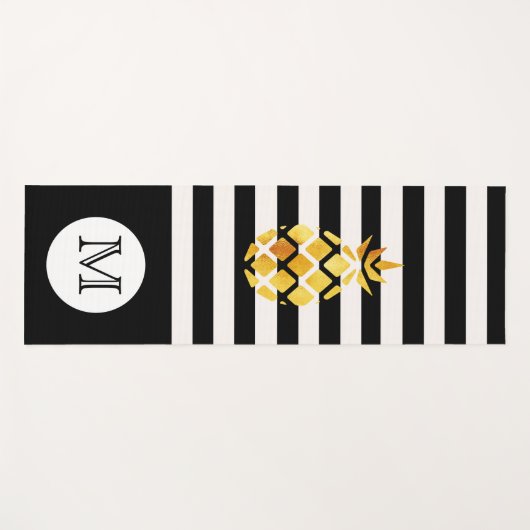 Zwart witte strepen voor gouden anananasappelmonog yogamat (Voorkant (horizontaal))