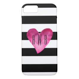 Zwart + witte strepen Waterverf Hartmonogram Case-Mate iPhone Case