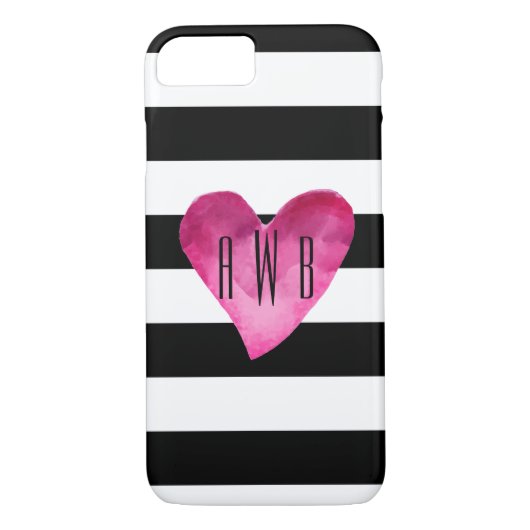 Zwart + witte strepen Waterverf Hartmonogram Case-Mate iPhone Case (Achterkant)