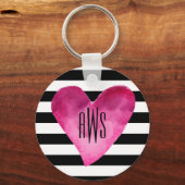 Zwart + witte strepen Waterverf Hartmonogram Sleutelhanger (Voorkant)