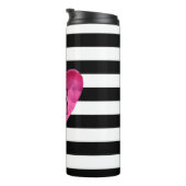 Zwart + witte strepen Waterverf Hartmonogram Thermosbeker (Geroteerd rechts)