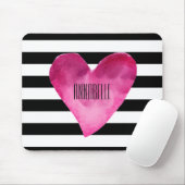 Zwart + witte strepen Waterverf PINK hartNAAM Muismat (Met muis)