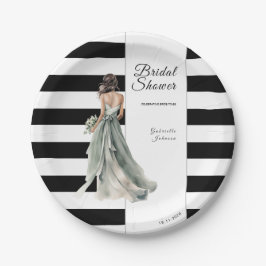 Zwart-witte strepen Waterverf Vrijgezellenfeest Papieren Bordje