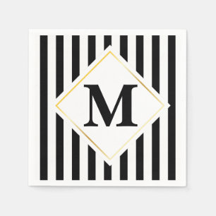 Zwart-witte strepen Witte gouden monogram Servetten