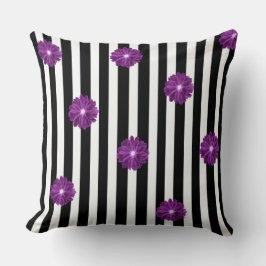 Zwart-witte strepen Xray Flower Waterverf Kussen
