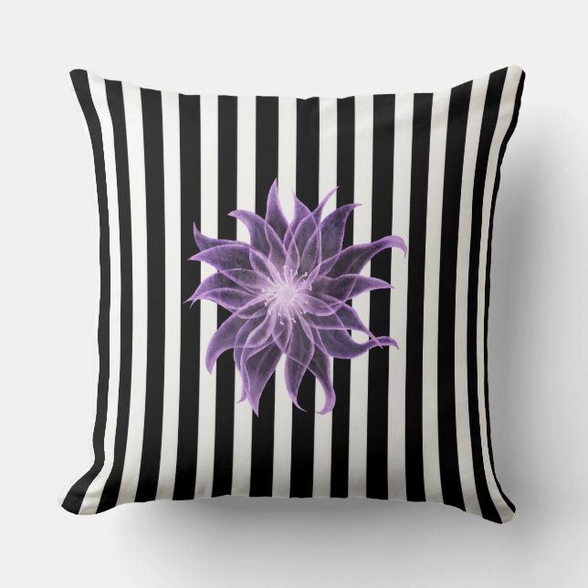 Zwart-witte strepen Xray Flower Waterverf Kussen (Voorkant)