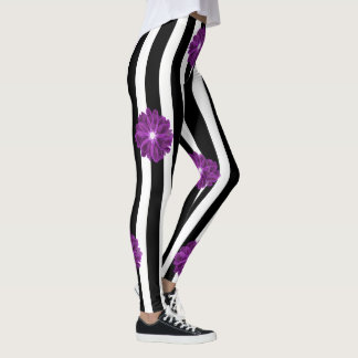 Zwart-witte strepen Xray Flower Waterverf Leggings