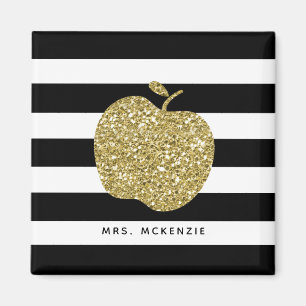 Zwart-witte strepes Gold Apple-docer Magnet