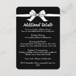 Zwart-witte strik | Elegante bruiloft | monochroom Informatiekaartje