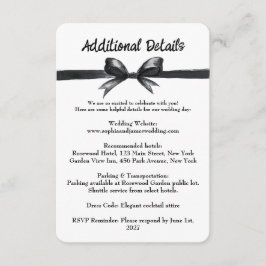 Zwart-witte strik | Elegante bruiloft | monochroom Informatiekaartje