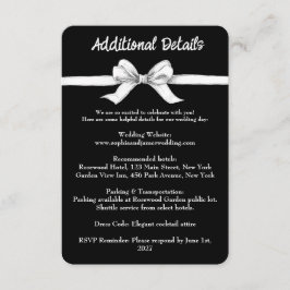 Zwart-witte strik | Elegante bruiloft | monochroom Informatiekaartje