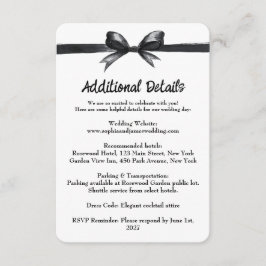 Zwart-witte strik | Elegante bruiloft | monochroom Informatiekaartje