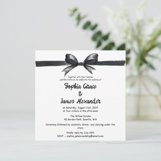 Zwart-witte strik | Elegante bruiloft | monochroom Kaart (Staand voorkant)